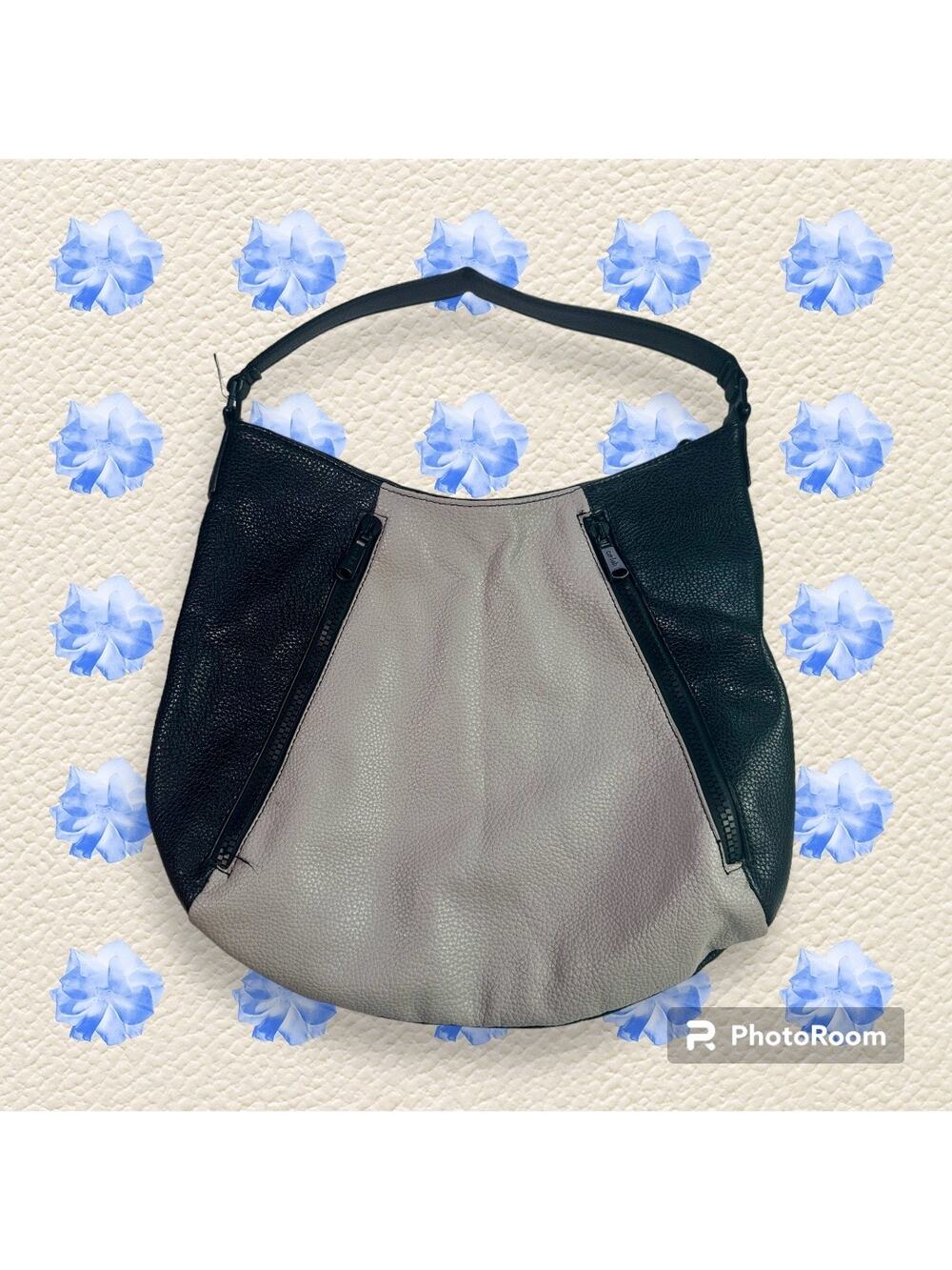 Colab Gray & Black Vegan Leather Large Size Minimalist Mod Hobo Bag Purse